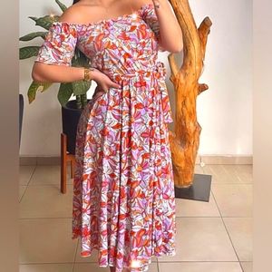 Fit and Flare Pink and Orange Designs Circle Dress